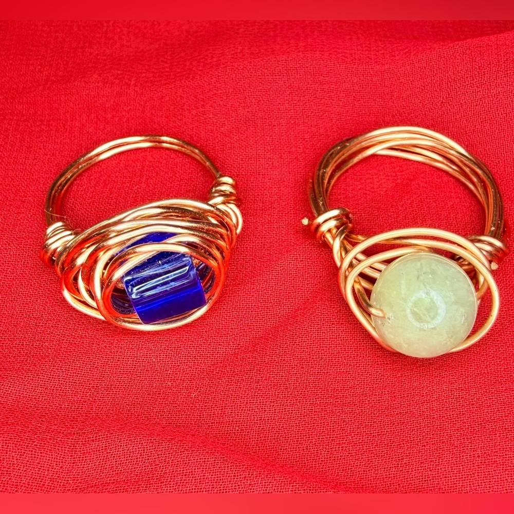 Wire Wrapped Artisan Rings handmade sizes 5.5 and 5 lot of 2
